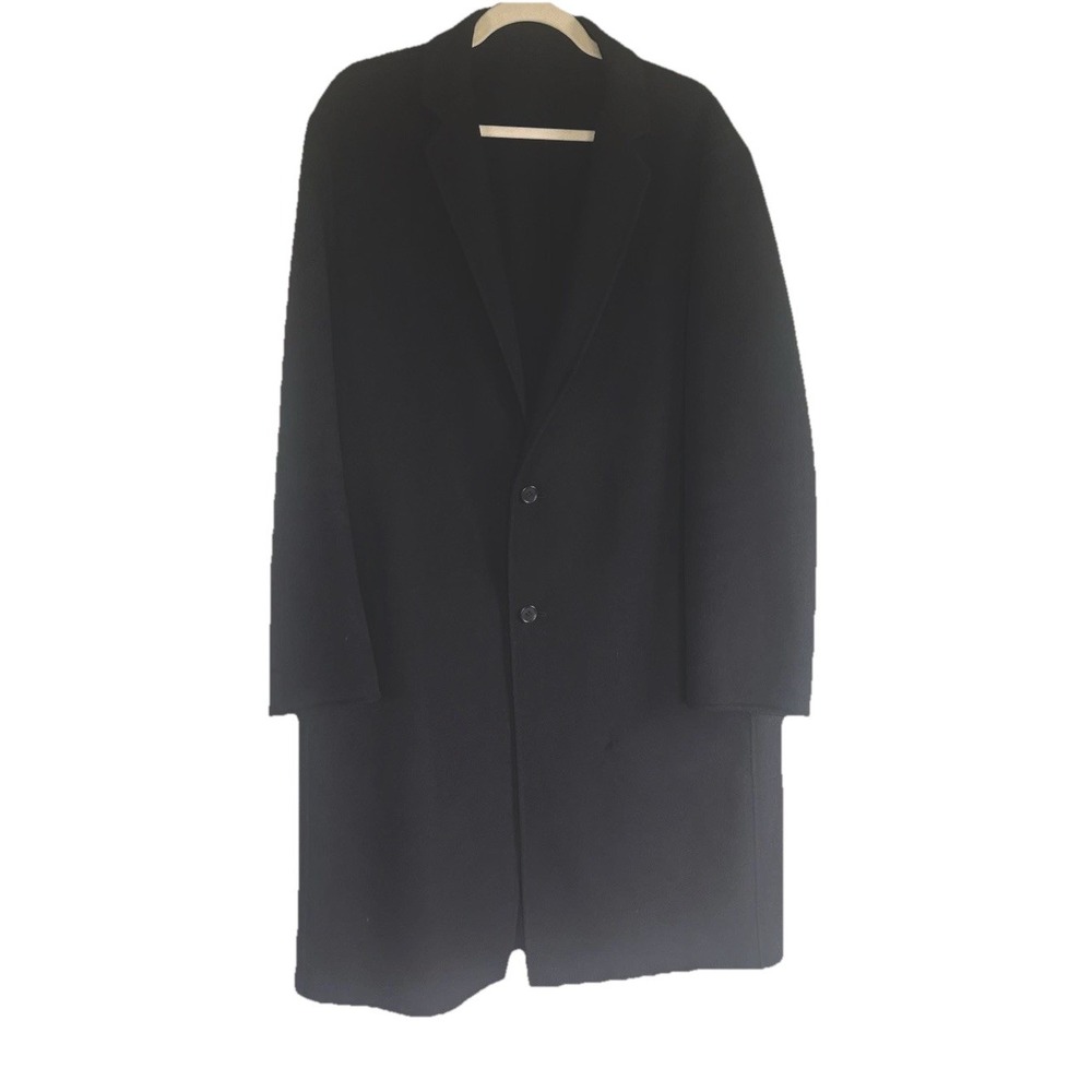 ALL SAINTS BLACK Wool Blend 2 Button Over Coat Medium Long - Picture 3 of 11